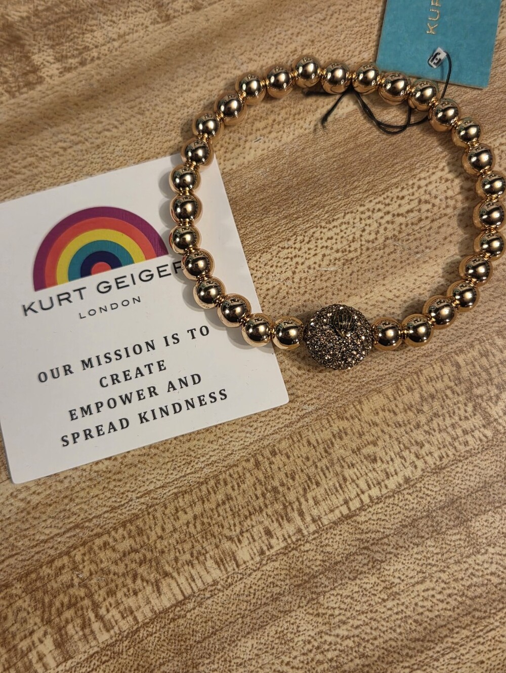 Kurt Geiger NWT STUNNING Stretchy Bracelet W/Ball Charm & Raven Plus Dustbag